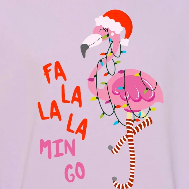 Fa La La Mingo Flamingo Christmas Tree Lights Tropical Xmas Cool Gift Garment-Dyed Sweatshirt