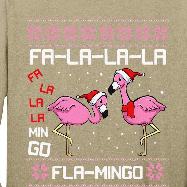 Fa La La Mingo Christmas Pajama Cute Flamingo Ugly XMas Long Sleeve Shirt