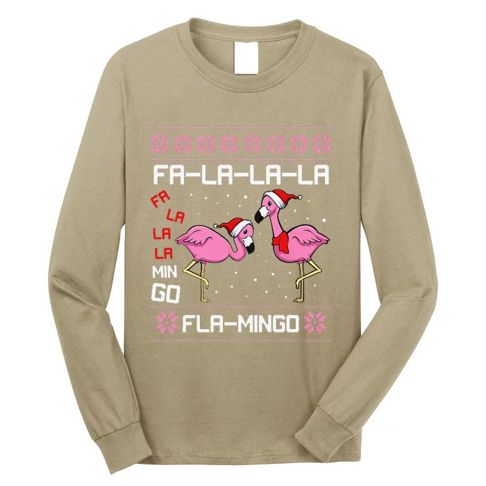 Fa La La Mingo Christmas Pajama Cute Flamingo Ugly XMas Long Sleeve Shirt