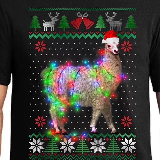 Funny Llama Lights Tangled Ugly Sweater Christmas Animals Pajama Set