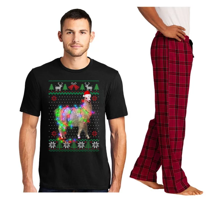 Funny Llama Lights Tangled Ugly Sweater Christmas Animals Pajama Set