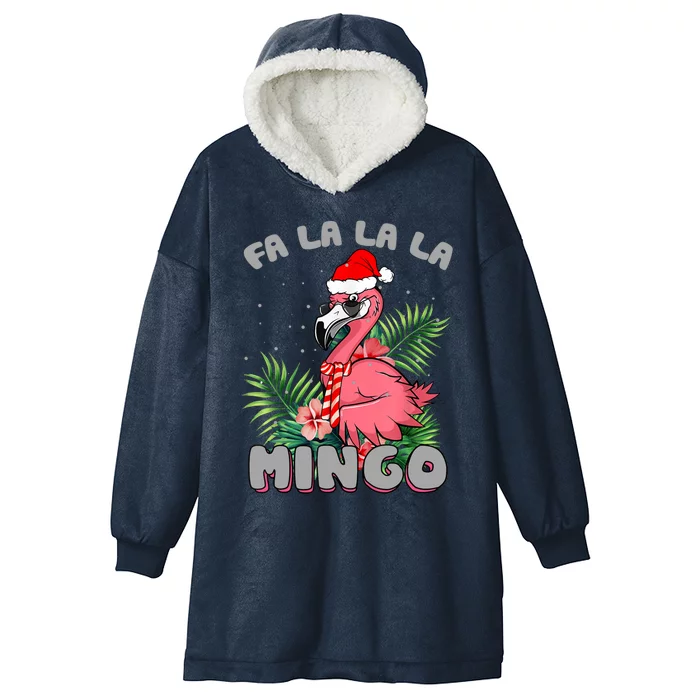 Fa La La La Mingo Funny Flamingos Merry Flocking Christmas Gift Hooded Wearable Blanket