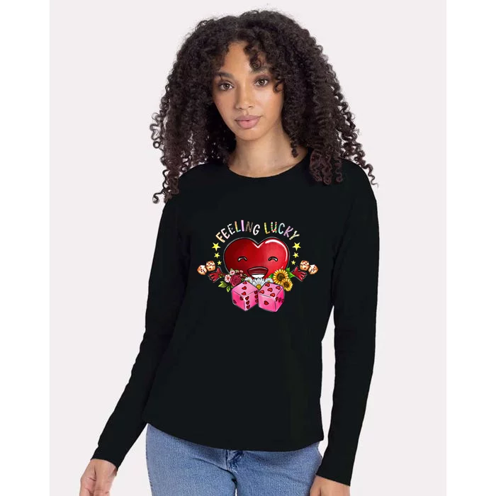 Feeling Lucky Love Vibes Valentines Day Heart Xoxo Western Gift Womens Cotton Relaxed Long Sleeve T-Shirt