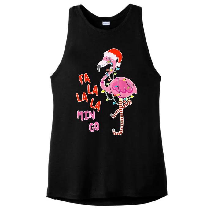 Fa La La La Min Go Flamingo Christmas Ladies Tri-Blend Wicking Tank