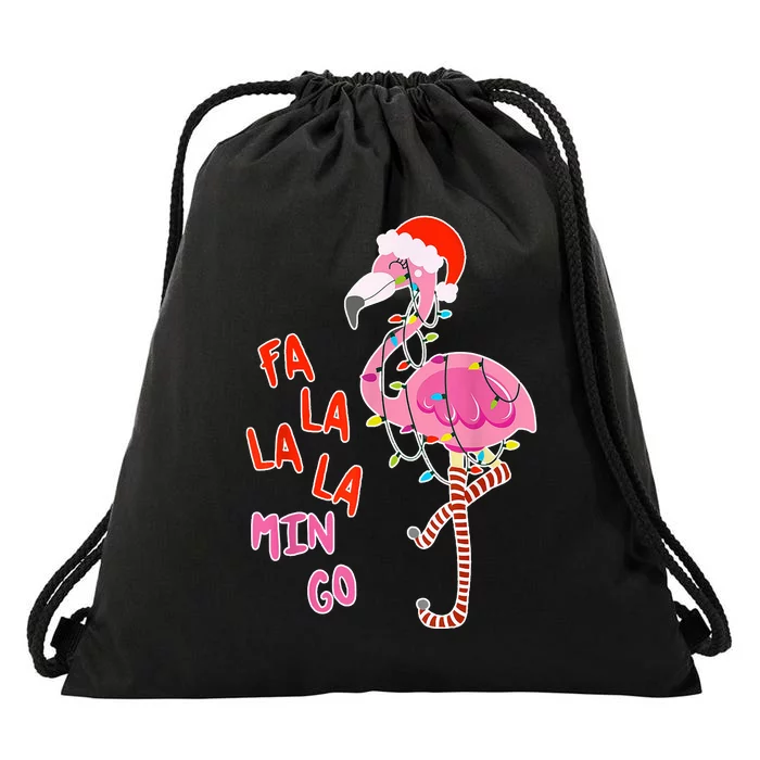 Fa La La La Min Go Flamingo Christmas Drawstring Bag