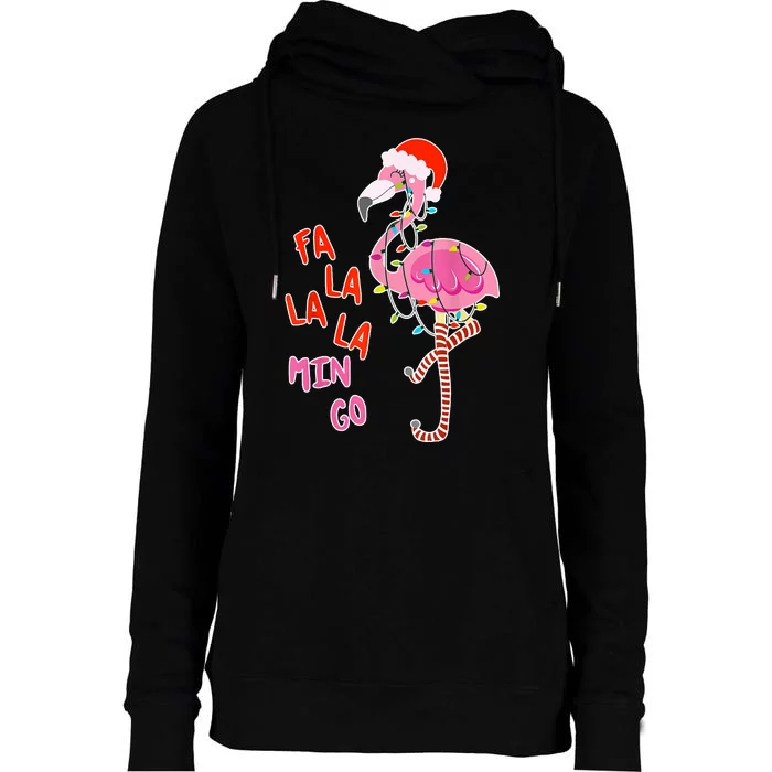 Fa La La La Min Go Flamingo Christmas Womens Funnel Neck Pullover Hood