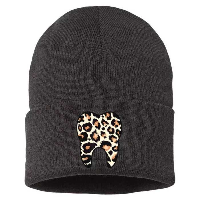 Funny Leopard Leo Dental Hygienist Teeth Assistant Dentistry Sustainable Knit Beanie