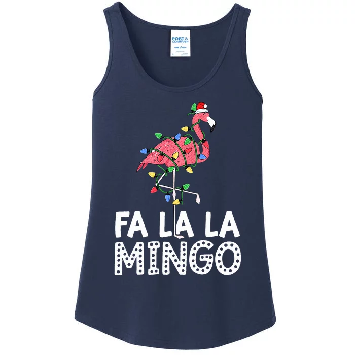 Fa La La Mingo Flamingo Christmas Tree Lights Tropical Xmas Ladies Essential Tank