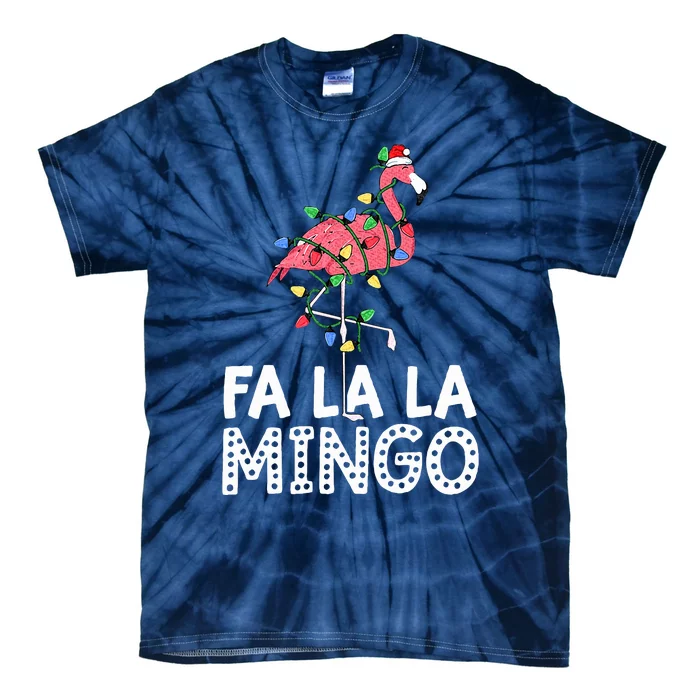 Fa La La Mingo Flamingo Christmas Tree Lights Tropical Xmas Tie-Dye T-Shirt