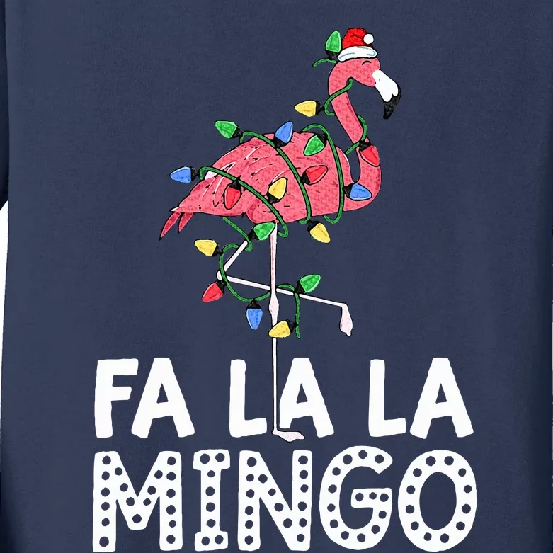 Fa La La Mingo Flamingo Christmas Tree Lights Tropical Xmas Kids Long Sleeve Shirt