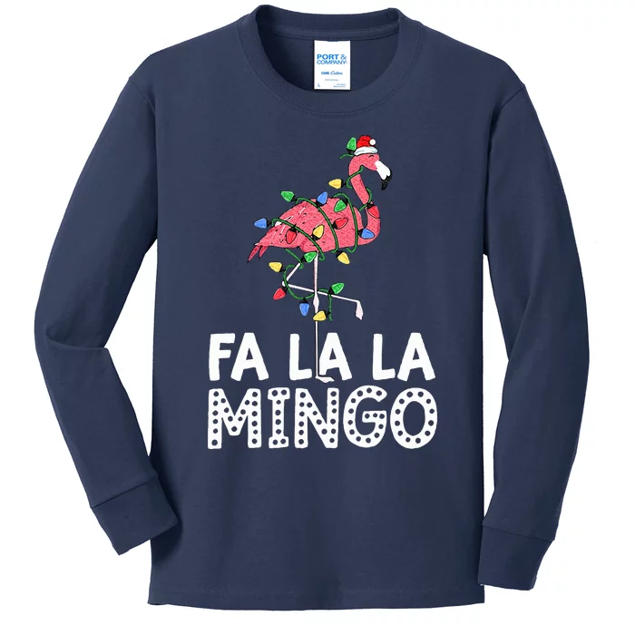 Fa La La Mingo Flamingo Christmas Tree Lights Tropical Xmas Kids Long Sleeve Shirt