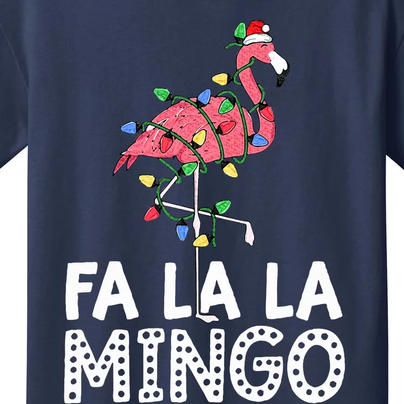 Fa La La Mingo Flamingo Christmas Tree Lights Tropical Xmas Kids T-Shirt