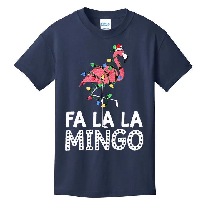 Fa La La Mingo Flamingo Christmas Tree Lights Tropical Xmas Kids T-Shirt