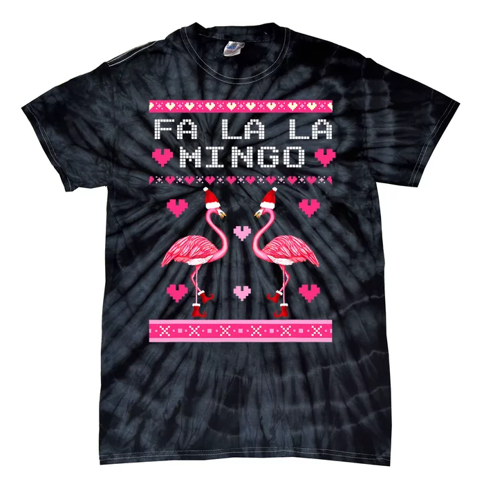 Fa la la Mingo Cute Pink Flamingo Santa Hat Merry Christmas Tie-Dye T-Shirt