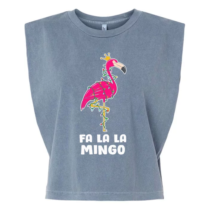 Fa La La Mingo Flamingo Christmas Tree Lights Tropical Xmas Gift Garment-Dyed Women's Muscle Tee