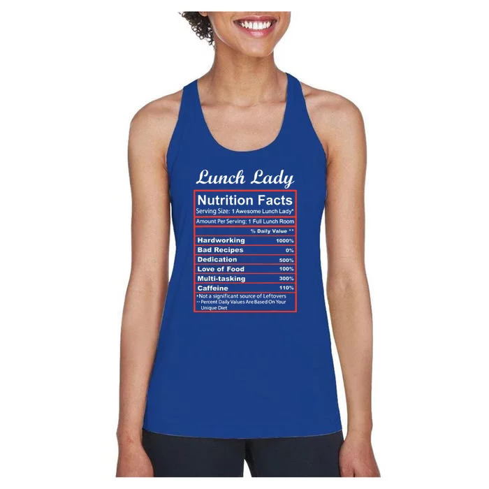 Funny Lunch Lady Nutrition Facts School Cafeteria Cooks Women's Racerback Tank