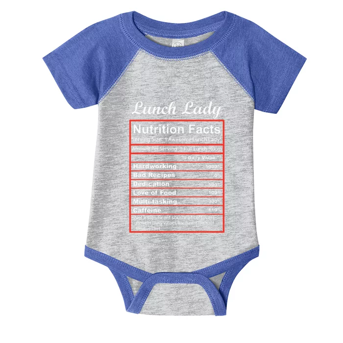 Funny Lunch Lady Nutrition Facts School Cafeteria Cooks Infant Baby Jersey Bodysuit