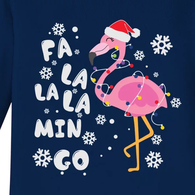 Fa La La La Mingo Christmas Day Pink Flamingo Merry Xmas Gift Baby Long Sleeve Bodysuit