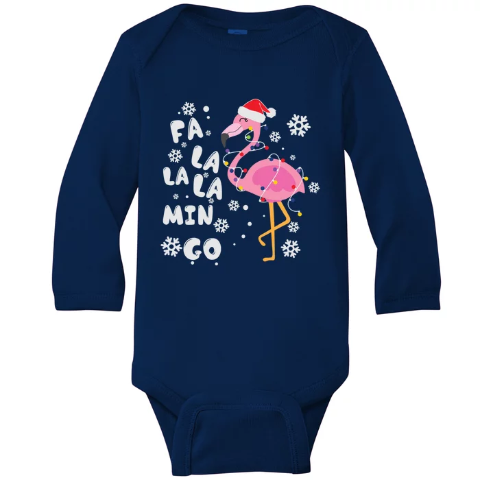 Fa La La La Mingo Christmas Day Pink Flamingo Merry Xmas Gift Baby Long Sleeve Bodysuit