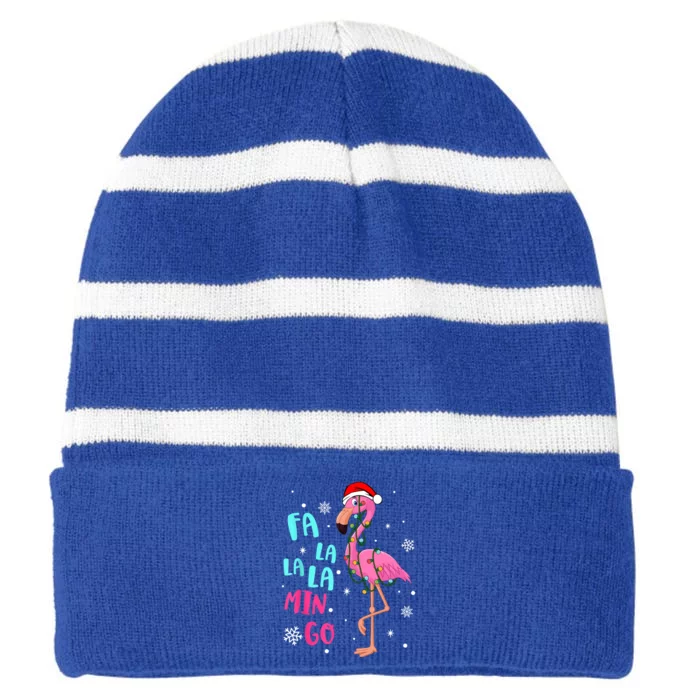 Fa La La La Mingo Flamingo Santa Hat For Christmas Lights Gift Striped Beanie with Solid Band