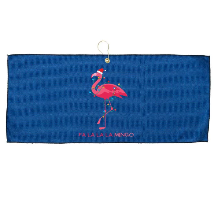 Fa La La La Mingo Flamingo Santa Pink Ugly Christmas Sweater Large Microfiber Waffle Golf Towel