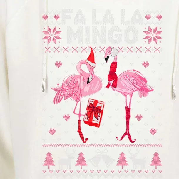 Fa La La La Mingo Flamingo Santa Pink Ugly Christmas Gift Womens Funnel Neck Pullover Hood