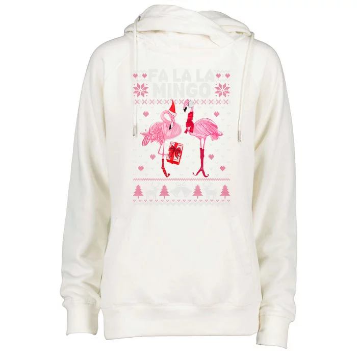 Fa La La La Mingo Flamingo Santa Pink Ugly Christmas Gift Womens Funnel Neck Pullover Hood