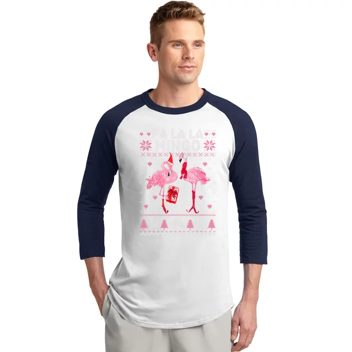 Fa La La La Mingo Flamingo Santa Pink Ugly Christmas Gift Baseball Sleeve Shirt