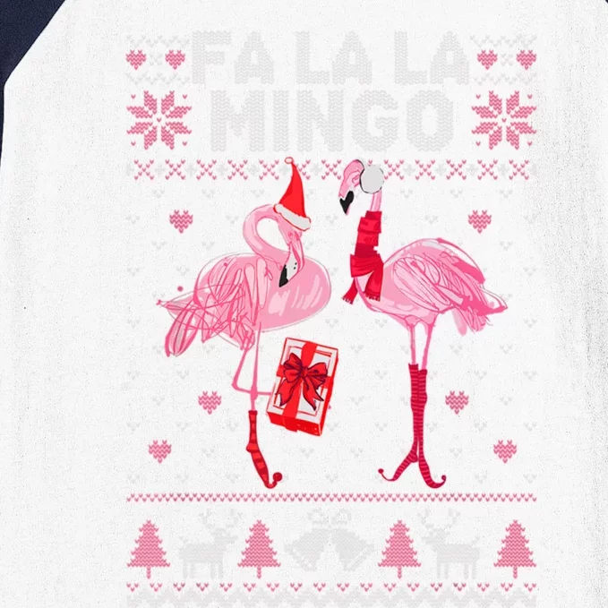 Fa La La La Mingo Flamingo Santa Pink Ugly Christmas Gift Baseball Sleeve Shirt