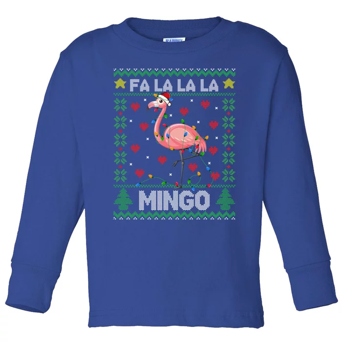 Fa La La La Mingo Funny Flamingo Ugly Christmas Sweater Gift Toddler Long Sleeve Shirt