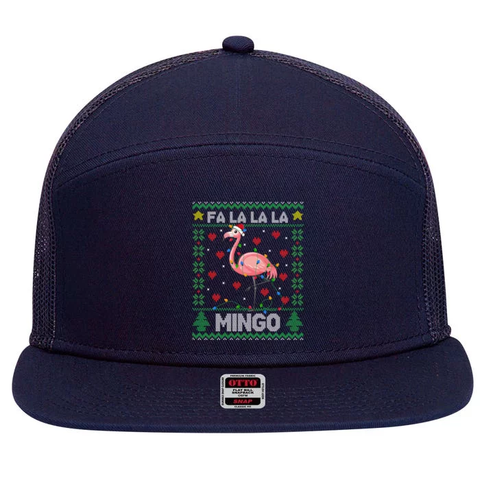 Fa La La La Mingo Funny Flamingo Ugly Christmas Sweater Gift 7 Panel Mesh Trucker Snapback Hat