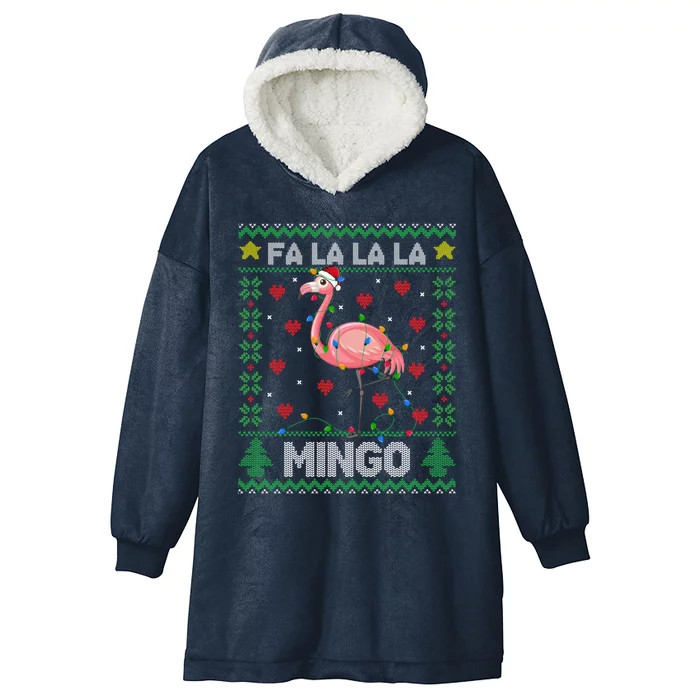 Fa La La La Mingo Funny Flamingo Ugly Christmas Sweater Gift Hooded Wearable Blanket