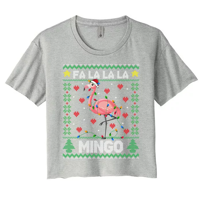 Fa La La La Mingo Funny Flamingo Ugly Christmas Sweater Gift Women's Crop Top Tee