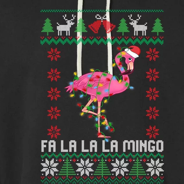 Fa La La La Mingo Funny Flamingo Ugly Christmas Sweater Cool Gift Garment-Dyed Fleece Hoodie