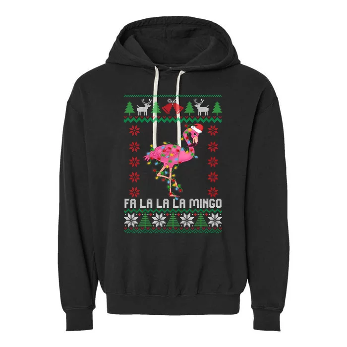 Fa La La La Mingo Funny Flamingo Ugly Christmas Sweater Cool Gift Garment-Dyed Fleece Hoodie