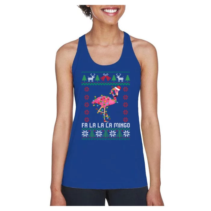 Fa La La La Mingo Funny Flamingo Ugly Christmas Sweater Cool Gift Women's Racerback Tank