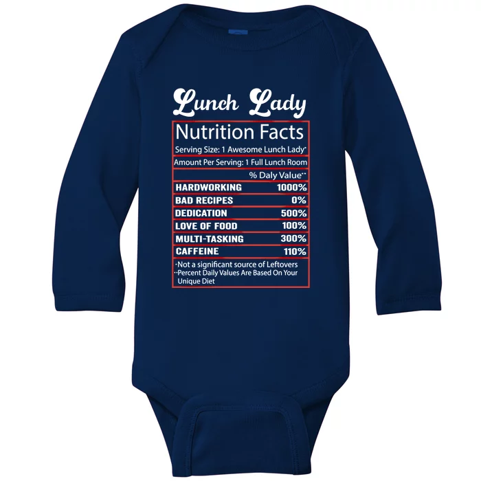 Funny Lunch Lady Nutrition Facts School Cafeteria Cooks Meaningful Gift Baby Long Sleeve Bodysuit