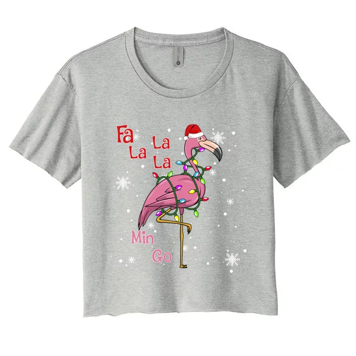 Fa La La La Mingo Flamingo Lover Matching Funny Christmas Cool Gift Women's Crop Top Tee