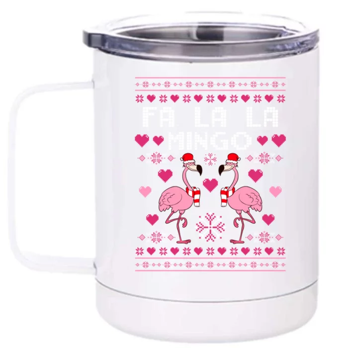 Fa La La La Mingo Flamingo Santa Pink Ugly Christmas Great Gift Front & Back 12oz Stainless Steel Tumbler Cup