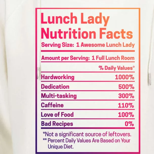 Funny Lunch Lady Nutrition Facts School Cafeteria Cooks Cool Gift Womens Funnel Neck Pullover Hood