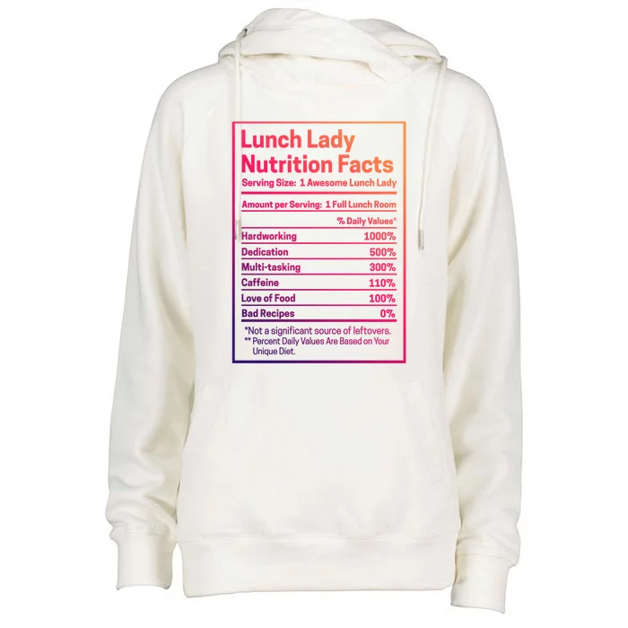 Funny Lunch Lady Nutrition Facts School Cafeteria Cooks Cool Gift Womens Funnel Neck Pullover Hood