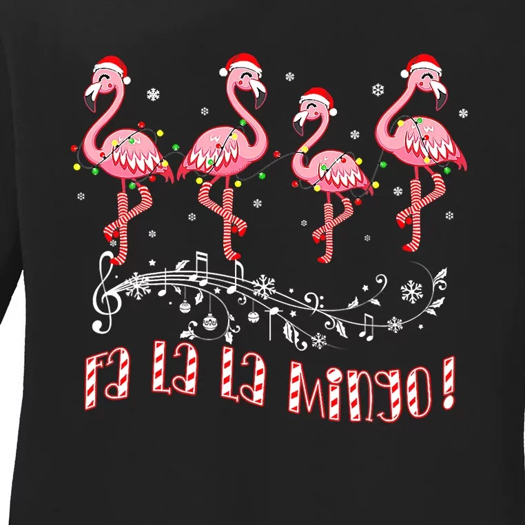 Fa La La MINGO Flamingo Christmas Candy Cane Flamingoes Ladies Long Sleeve Shirt