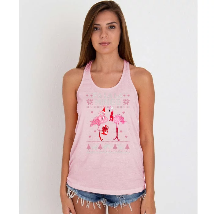 Fa La La La Mingo Flamingo Santa Pink Ugly Christmas Funny Women's Knotted Racerback Tank