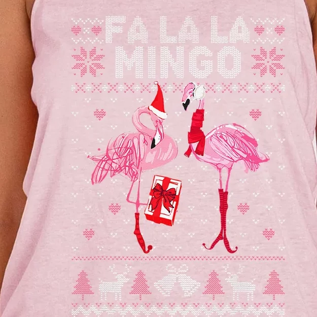 Fa La La La Mingo Flamingo Santa Pink Ugly Christmas Funny Women's Knotted Racerback Tank