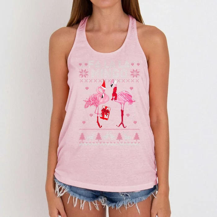 Fa La La La Mingo Flamingo Santa Pink Ugly Christmas Funny Women's Knotted Racerback Tank