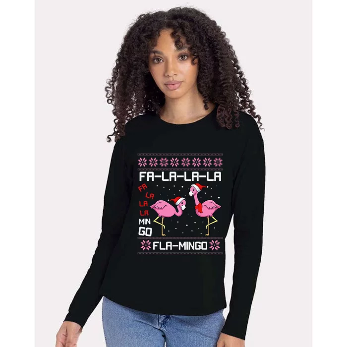 Fa La La Mingo Christmas Pajama Cute Flamingo Ugly XMas Womens Cotton Relaxed Long Sleeve T-Shirt