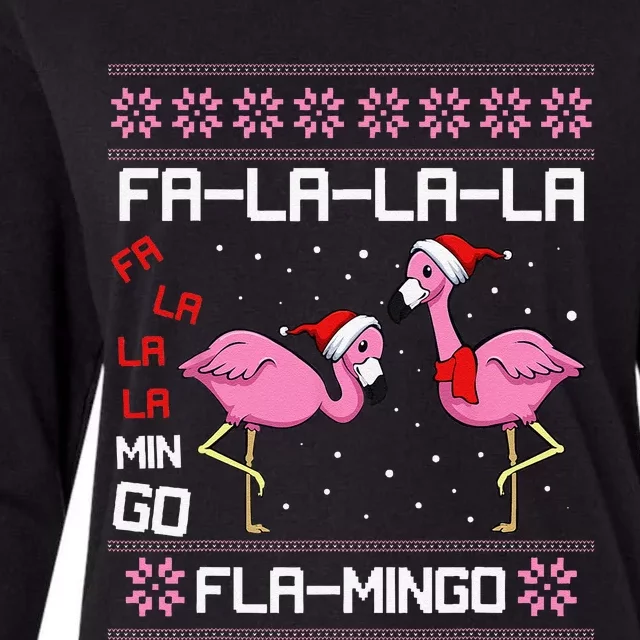 Fa La La Mingo Christmas Pajama Cute Flamingo Ugly XMas Womens Cotton Relaxed Long Sleeve T-Shirt