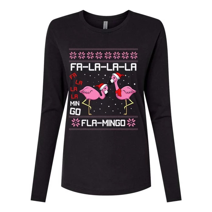 Fa La La Mingo Christmas Pajama Cute Flamingo Ugly XMas Womens Cotton Relaxed Long Sleeve T-Shirt