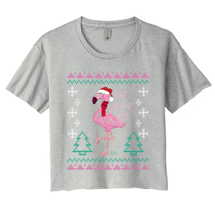 Fa La La Mingo Christmas Sweater Style Flamingo Gift Women's Crop Top Tee