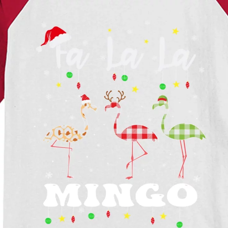 Fa La La Mingo Christmas Flamingo Tree Lights Santa Family Gift Kids Colorblock Raglan Jersey